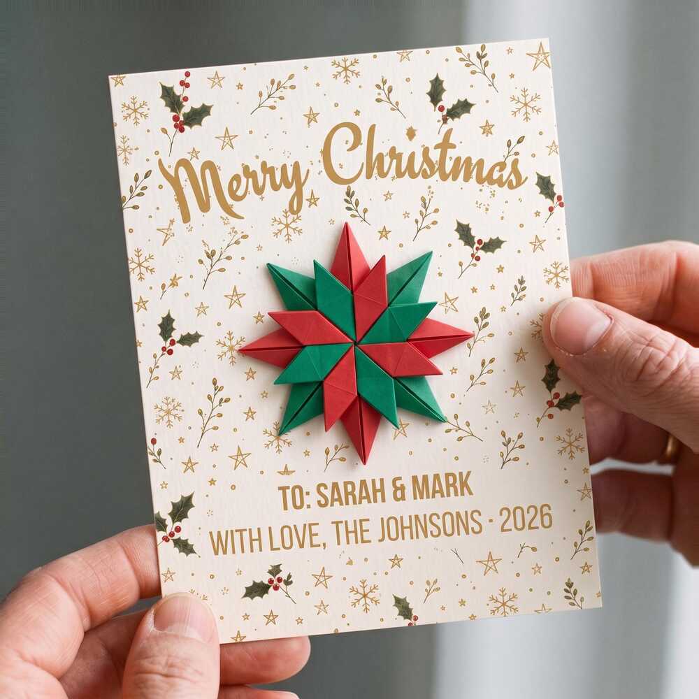 Personalized Christmas Card, Origami Star for Family, Custom Name Stocking Stuff